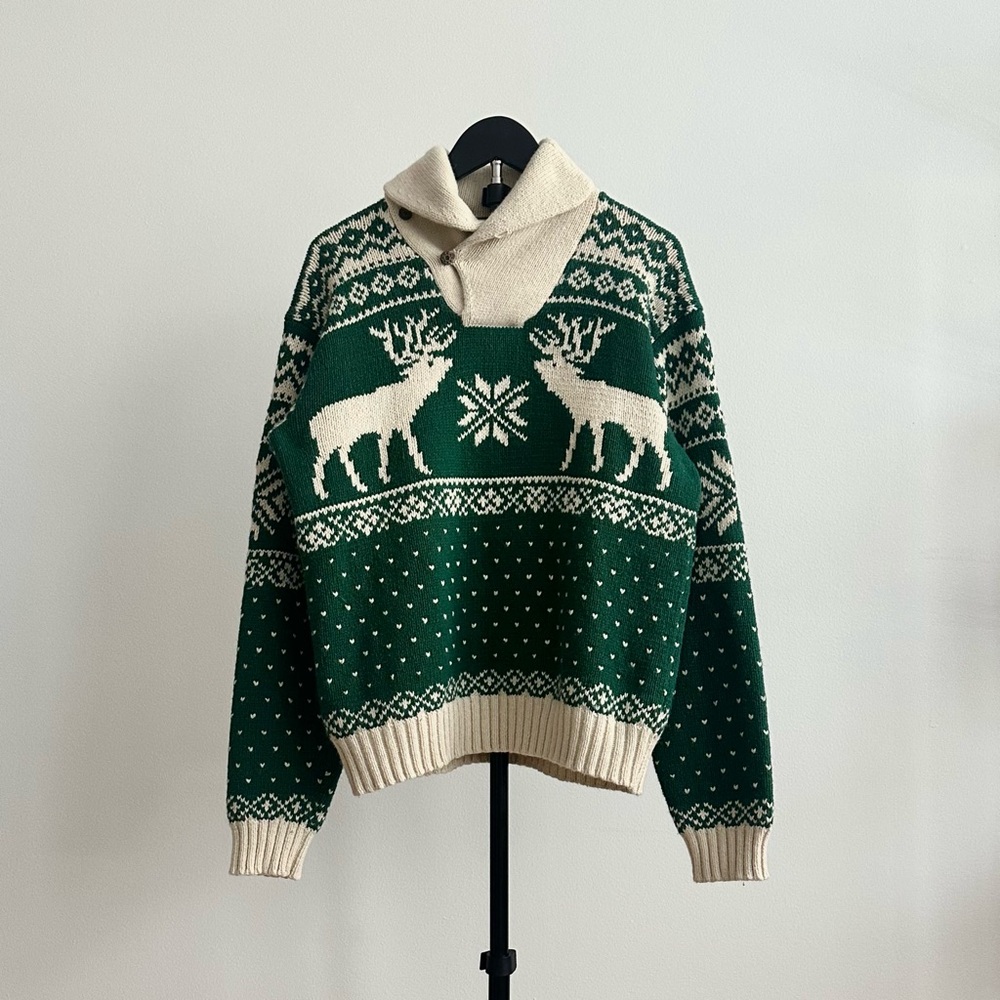 Vintage Polo Ralph Lauren Angora Cashmere Cotton Green Reindeer Sweater Size M